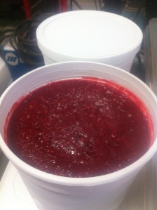 The raspberry sorbet post freezing. So Yummy!